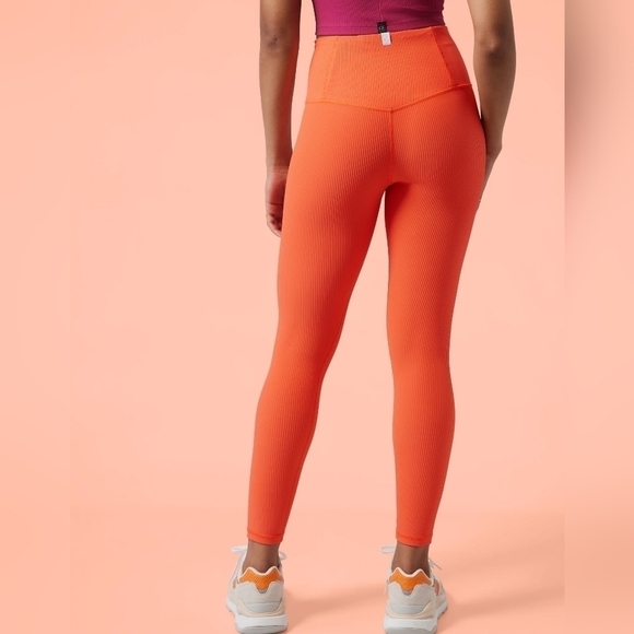 New Athleta x Alicia Keys Leggings Orange Ribbed Leggings Size Large Neon Tights - Picture 3 of 16